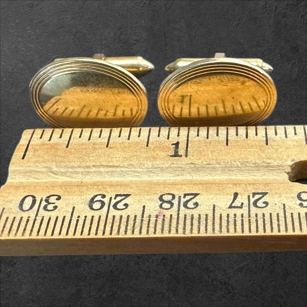 Krementz‎ Cufflinks Mens OS Gold Tone Vintage Patented Oval Concentric Border